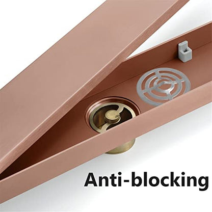 Linear Shower Drain with Tile Insert Grate, 23.6-Inch Professional Brushed 304 Stainless Steel Rectangle Shower Floor Drain, Floor Shower Drain(Rose Gold)