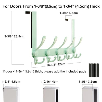 Over Door Hook 2.0 - Upgraded Version - Simple-Assembly, Strong, Heavy-Duty Stainless Steel 5-Tri-Hook Over The Door Hanger Rack, SimpleStrong Series, Green, Pack of 2 - color: Green