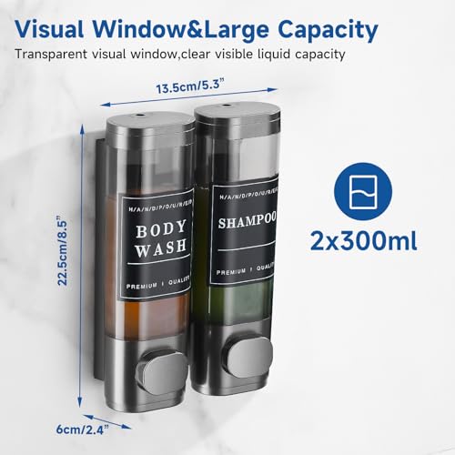 Shower Soap Dispenser Shampoo and Conditioner Dispenser 2 Chamber No Drill Wall-Mounted Shampoo Dispenser for Shower Wall Mounted Shower Dispenser for Bathroom Hotel Large Capacity,Dark Gray1 - color: Gun Gray 2 Chamber