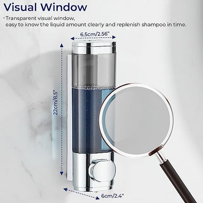 Pollock Pollock Shampoo and Conditioner Dispenser Wall Mounted | Shower Soap Dispenser 2 Chamber No Drill, Shampoo Dispenser for Shower, Body Wash Dispenser for Bathroom, Large Capacity - color: Silver Dg1 Chamber