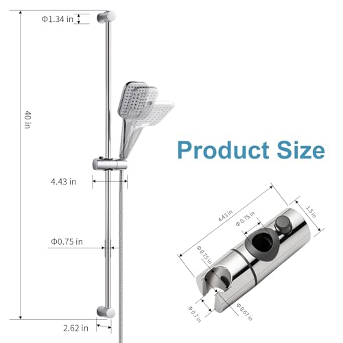 OFFO Shower Slide Bar Combo, Adjustable 39 in Slide Bar with 3-Mode Square Handheld Shower Head and 60 in Stainless Steel Hose, Screw Wall Mounted, Chrome Finish - style: Square 39" Slide Bar & 60" Hose