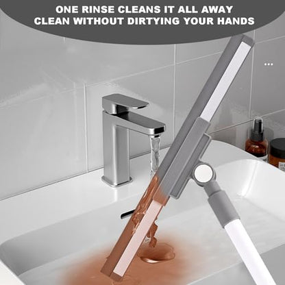 Floor Squeegee Broom - 52" Long Handle Rubber Scrubber for Bathroom, Tile, Shower, Glass, Pet Hair, Hardwood Floor - Adjustable Long Handle, Water Wiper with Replacement Blade (White) - color: White