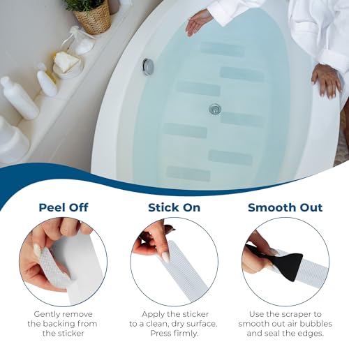 Homergy Anti-Slip Shower Stickers, Non-Slip Bathtub Adhesive Strips, 24 Pcs | Suitable for Homes with Kids, Adults & Seniors | Strong, Clear Appliques Help Reduce Slipping - size: Rectangle