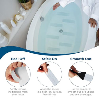 Homergy Anti-Slip Shower Stickers, Non-Slip Bathtub Adhesive Strips, 24 Pcs | Suitable for Homes with Kids, Adults & Seniors | Strong, Clear Appliques Help Reduce Slipping - size: Rectangle