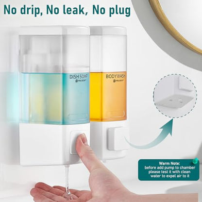 Pollock Shampoo and Conditioner Dispenser 2 Chamber * 500ML | Shower Soap Dispenser Wall Mounted, Body Wash Dispenser No Drill, Refillable Shower Dispenser for Bathroom - color: Blk-zt-53-w2