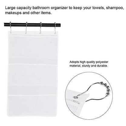 6 Pockets Mesh Shower Organiser Bathroom Over The Door Hanging Mesh Pockets Storage Bag Holder Hanging Caddy with Hooks Quick Dry Bathroom Storage Basket