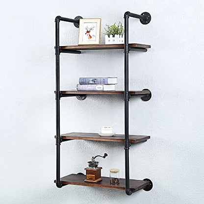 Industrial Pipe Shelves With Wood Planks,Rustic Pipe Shelving Wall Shelf | Metal Pipe Solid Pine Wood,Easy to Assemble,Wooden Board Thickness 0.78 In,For Bar Farmhouse Kitchen Office Bathroom,Bedroom - color: 4-layer, size: 24in