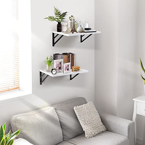 Tectocker-DOU 2 Pc Deep Floating Wall Shelves, Heavy Duty, 16x12, White | Easy Install, All Hardware Included. Holds 40 Lbs. Easy-Clean. For Living Room, Kitchen, Bathroom, Bedroom, Office. - color: White, size: 16W×12D