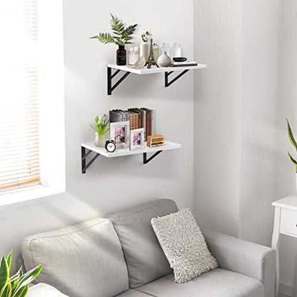 Tectocker-DOU 2 Pc Deep Floating Wall Shelves, Heavy Duty, 16x12, White | Easy Install, All Hardware Included. Holds 40 Lbs. Easy-Clean. For Living Room, Kitchen, Bathroom, Bedroom, Office. - color: White, size: 16W×12D
