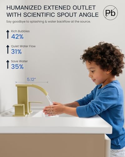 gotonovo Waterfall Bathroom Faucet 3 Hole Square Body,Brushed Gold | SUS304 8’’ Widespread Bathroom Sink Faucet,2.17’’ Wide Spout,24’’ cUPC Hose,Pop Up Drain,2 Handle,Vanity,Lavatory,Basin,RV - color: Gold