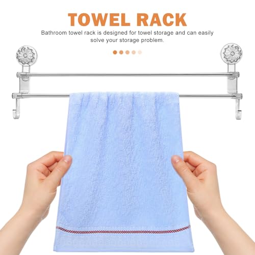 SEWACC Wall-Mount Double Rod Towel Rack with Suction Cups 58.8cm Gray Bathroom Towel Organizer and Holder with Hooks for Wet and Dry No Drilling Installation