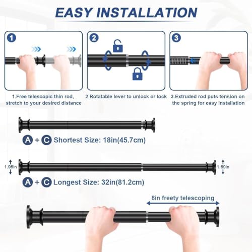 Small Shower Curtain Rod 18-32 In, Black Short Tension Rod | Installs by Spring Tension with No Drilling, Built in Durable Stainless Steel - color: Black