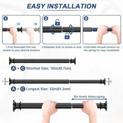 Small Shower Curtain Rod 18-32 In, Black Short Tension Rod | Installs by Spring Tension with No Drilling, Built in Durable Stainless Steel - color: Black