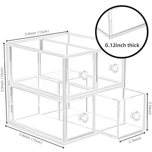 Clear Acrylic Makeup Organizer with 2 Drawer Trays, Cosmetic Storage for Bedroom, Bathroom, Countertop, Dresser (2 drawer)