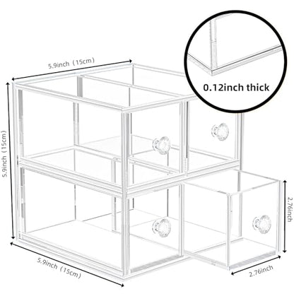 Clear Acrylic Makeup Organizer with 2 Drawer Trays, Cosmetic Storage for Bedroom, Bathroom, Countertop, Dresser (2 drawer)