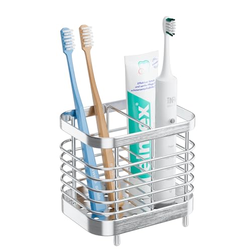 Stainless Steel Electric Toothbrush Holder for Bathroom Wall & Countertop | Tooth Brush Holder Caddy Stand with Drainage, Toothbrush and Toothpaste Organizer, Silver Bathroom Accessories Decor - color: Silver, size: 2 Slots
