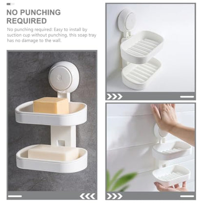 Double Layer Suction Cup Soap Dish Holder with Drainage for Bathroom Wall Mount, Detachable Soap Box Tray Suitable for Shower and Toilet Use