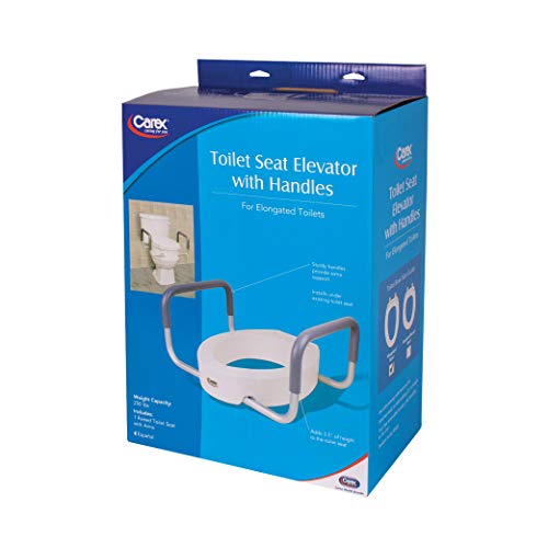 Carex 3.5 Inch Raised Toilet Seat with Arms, Elongated Toilet Seat Riser, Up to 250 lbs Capacity, Elevating & Raising Seat for Elderly & Handicap, Universal, Slip-Resistant with Padded Handles, White - size: Elongated