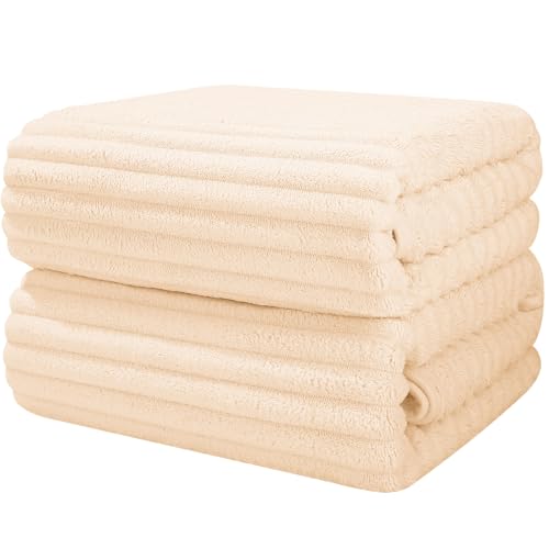Luxury 2-Piece Quick-Dry Bath Towel Set 27.5X 55 Inches – Ultra Soft Microfiber for Bathroom, Bar, Pool, Gym & Travel – Elegant Twill Design - color: 2beige