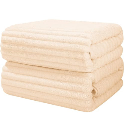 Luxury 2-Piece Quick-Dry Bath Towel Set 27.5X 55 Inches – Ultra Soft Microfiber for Bathroom, Bar, Pool, Gym & Travel – Elegant Twill Design - color: 2beige