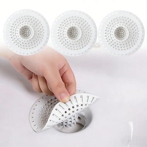 Silicone Bathtub Drain Hair Catcher – 3PCS Shower Drain Protector for 1.48" to 1.76" Regular Drains – Easy-to-Clean and Reusable White - color: Gray