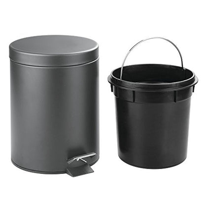 InterDesign 5-Liter Steel Step Waste Can with Bucket Insert – Matte Gray 5L - color: Matte Gray, style: Pack of 1