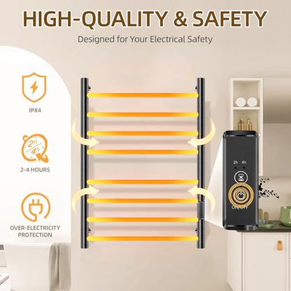 Towel Warmers for Bathroom, Electric Heated Towel Rack Wall Mounted, Black | 8 Bar, Built-in 2H/4H Timer, IPX4 Waterproof Stainless Steel, Plug-in, Fast Heating Large Capacity for Bathroom Spa Gym - size: 8 Bars