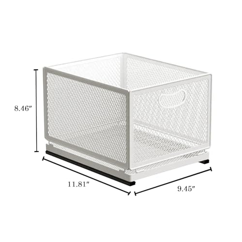 Sliding Cabinet Basket Organizer Drawer Self Adhesive Slide out Pantry Shelves Heavy Duty Carbon Steel Slide Cabinet Storage Basket with Handle for Bathroom Kitchen Home - size: Large
