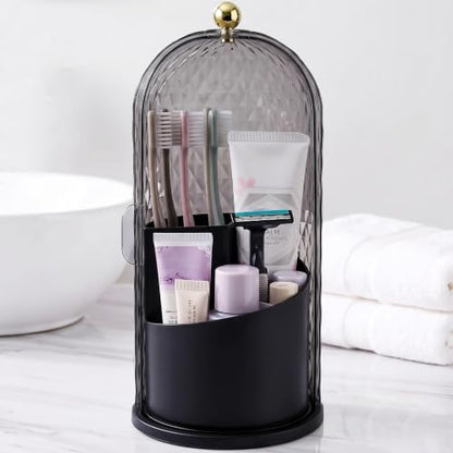 QIYVLOS Toothbrush Holders with Sliding Lid, Rotating 3 Slots Bathroom Organizer Countertop, Tooth Brush Toothpaste Holder Bathroom Counter Stand Caddy for Vanity Makeup Brushes Holder (Black) - color: Black