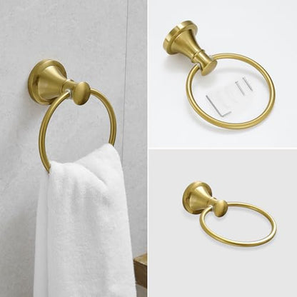 RUMOSE Pivoting Toilet Paper Holder and Hand Towel Ring, Brushed Gold | Wall Mount, Bathroom Hardware Accessories 2 PCS Set, Toilet Tissue Roll Holder & Towel Hanger, Rustproof, Stainless Steel - color: Brushed Gold