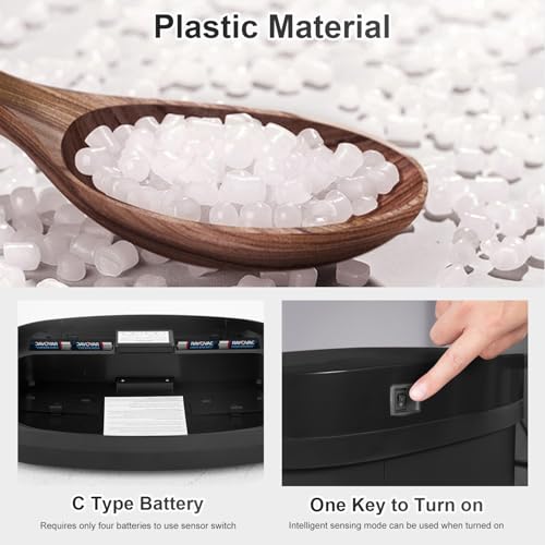 FDW Garbage Can 13 Gallon 50 Liter Kitchen Trash Can for Bathroom Bedroom Home Office Automatic Touch Free High-Capacity with Lid Waste Bin - color: Black, style: Plastics