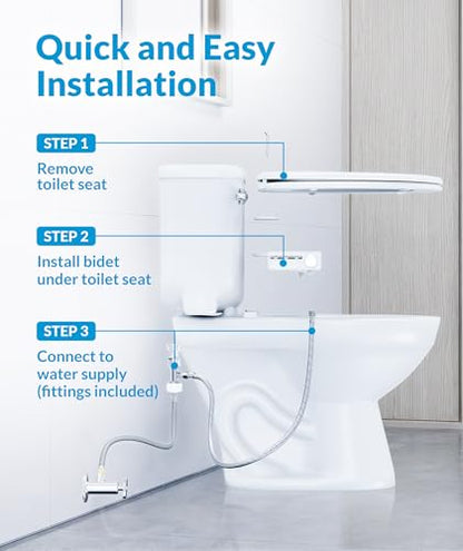 CLEAR REAR Bidet Attachment for Toilet Seat - Non-Electric with Self Cleaning Dual Nozzles, Leak Proof Connectors, Adjustable Water Spray, Rear & Feminine Wash - Hygienic Bathroom Upgrades - color: B. White