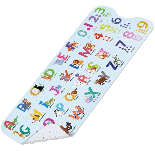 SHUCHING Baby Bath Mat for Tub Non Slip-40x16 Inch, ABC | Bathtub Mat for Kids & Toddler Mold Free, Long Shower Mat for Inside Shower with Suction Cup, Machine Washable - color: Alphabet
