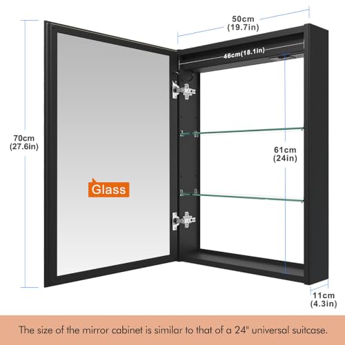 20x28 Inch Aluminum LED Bathroom Mirror Cabinet with Backlit Panel | Light Adjustment, Anti-Fog, Sockets&USBs, High Capacity, Easy to Install - color: Inner Glow-left Hinge-20*28