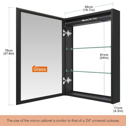 20x28 Inch Aluminum LED Bathroom Mirror Cabinet with Backlit Panel | Light Adjustment, Anti-Fog, Sockets&USBs, High Capacity, Easy to Install - color: Inner Glow-left Hinge-20*28