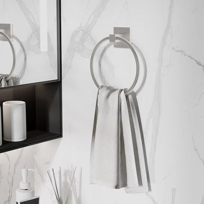 RUACQ Towel Ring, Hand Towel Holder for Bathroom Wall, Brushed Nickel | Wall Mounted Hand Towel Bar, 304 Stainless Steel Towel Hanger, Square Base, Round Towel Holder Design, Modern, Heavy Duty - color: Brushed Nickel, size: 1
