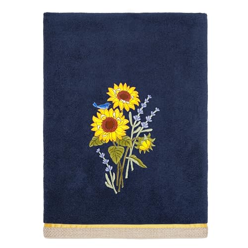 Jubilant 4-Piece Premium Towel Set, Vibrant Floral Applique, Luxurious Turkish Cotton, Soft & Durable, Elegant Bath Ensemble, 2 Bath 2 Hand Towels, Marine - color: Marine, size: 2 Pcs Bath 2 Pcs Hand Towel