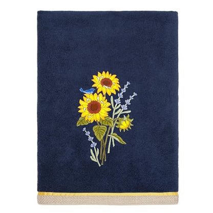Jubilant 4-Piece Premium Towel Set, Vibrant Floral Applique, Luxurious Turkish Cotton, Soft & Durable, Elegant Bath Ensemble, 2 Bath 2 Hand Towels, Marine - color: Marine, size: 2 Pcs Bath 2 Pcs Hand Towel