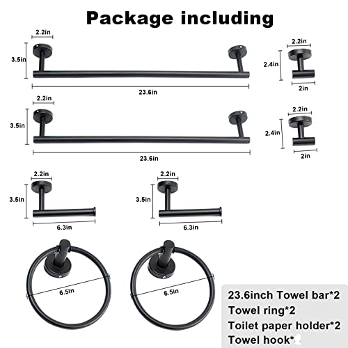 8 Pieces Bathroom Towel Rack Set, Includes 2PCS 23.6 inch Towel bar, 2PCS Towel Hook, 2 PCS Towel Ring, 2PCS Toilet Paper Holder-Matte Black Bathroom Accessories Sets - color: Matte Black, size: 8pcs-24inch