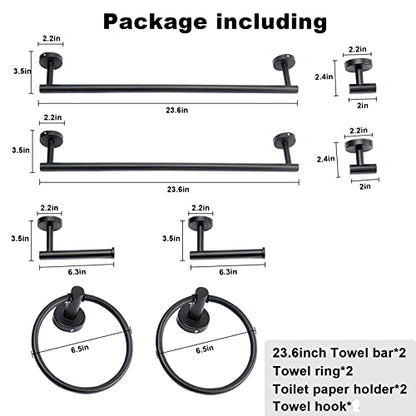 8 Pieces Bathroom Towel Rack Set, Includes 2PCS 23.6 inch Towel bar, 2PCS Towel Hook, 2 PCS Towel Ring, 2PCS Toilet Paper Holder-Matte Black Bathroom Accessories Sets - color: Matte Black, size: 8pcs-24inch