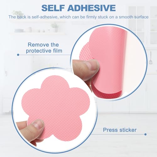 PATIKIL 12 Pcs Non Slip Bathtub Stickers, Anti Slip Shower Stickers with Scraper Bathroom Shower Floor Decals Flower Shape Cute Treads Tubs, Pink - color: Pink