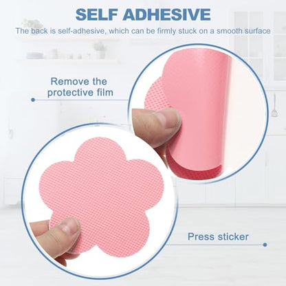 PATIKIL 12 Pcs Non Slip Bathtub Stickers, Anti Slip Shower Stickers with Scraper Bathroom Shower Floor Decals Flower Shape Cute Treads Tubs, Pink - color: Pink