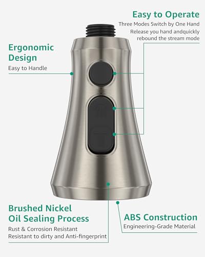 Mbillion Universal Brushed Nickel Kitchen Faucet Sprayer Head Replacement | 3 Function ABS Sink Faucet Head, Pull-Down Nozzle with 14 Adapters, Compatible with Moen,Delta,Kohler,WEWE American Standard - color: Brushed Nickel