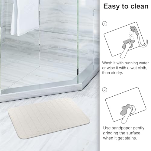 JUERLEN 2 Pack Diatomaceous Earth Shower Mat, Stone Bath Mat, Nonslip Super Absorbent Fast-Drying Hard Bath Mat for Bathroom Shower Floor, 24 x 16 inch, Grey and White Arrow Design - color: Pallid