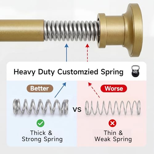 Gold Tension Curtain Rod 24 to 64 Inch(2-5.3ft) - Stainless Steel Spring Tension Shower Curtain Rod, No Drilling Satin Gold Tension Rod for Curtains Windows Closet Kitchen - color: Satin Gold, size: 24-64 Inches