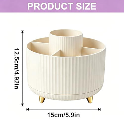 360 Rotating Makeup Brush Holder Organizer, 5-Slot Spinning Cosmetics Cup for Makeup Brushes, Nail Polish & Art Supply, Bathroom Vanity Desktop Caddy, Beige