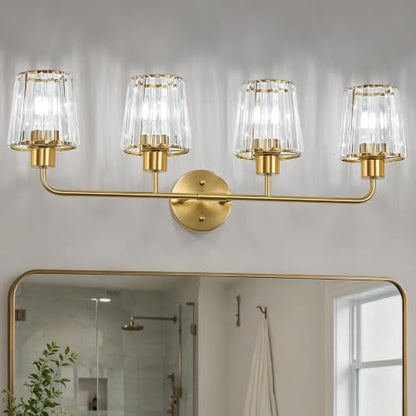Brushed Gold Vanity Lights, 4-Light Crystal Bathroom Light Fixtures | Modern Bathroom Vanity Light E26 Wall Light over Mirror (Exclude Bulb) - color: Brushed Gold, size: 4-Light