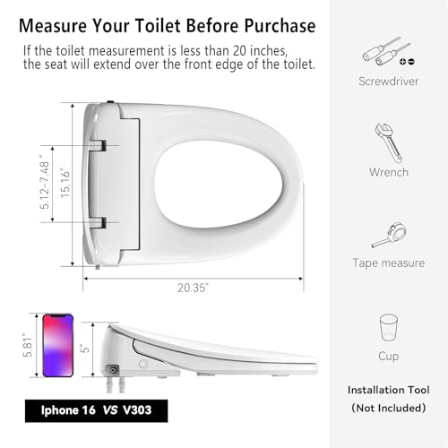 R&T V303 Electric Bidet Seat, Auto-Open Elongated Toilet Seat, Instant Warm Water, Adjustable Heated Seat, Air Dryer, Night Light, Remote Control, Bidet Attachment for Toilet - color: V303 ● Luxy/Auto Open