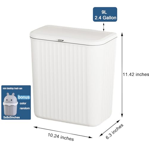 Kitchen Compost Bin Cabinet Hanging Small Trash Can with Lid 2.4 Gallon | Food Waste Bin for Counter Top Under Sink Rv Wall Mounted Bathroom Trash Can - color: white