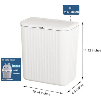 Kitchen Compost Bin Cabinet Hanging Small Trash Can with Lid 2.4 Gallon | Food Waste Bin for Counter Top Under Sink Rv Wall Mounted Bathroom Trash Can - color: white